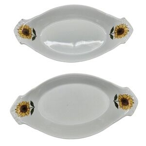 Set‎ of 2 Gordon Bleu Serving Dishes White Sunflower Oval Baking Dish